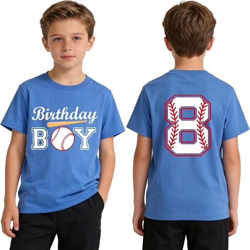 Boys 7-10 Years Birthday Boy Shirt Baseball Theme, Cotton Short Sleeve Crew Neck Tee, Graphic Number Print Tops in Saudi Arabia