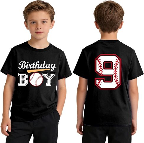 Boys 7-10 Years Birthday Boy Shirt Baseball Theme, Cotton Short Sleeve Crew Neck Tee, Graphic Number Print Tops in Saudi Arabia