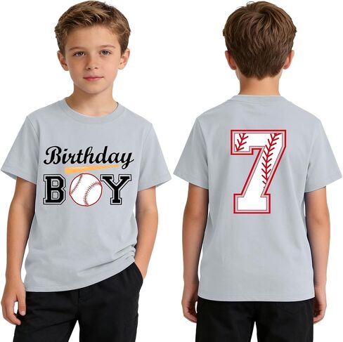 Boys 7-10 Years Birthday Boy Shirt Baseball Theme, Cotton Short Sleeve Crew Neck Tee, Graphic Number Print Tops in Saudi Arabia