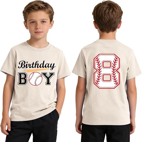 Boys 7-10 Years Birthday Boy Shirt Baseball Theme, Cotton Short Sleeve Crew Neck Tee, Graphic Number Print Tops in Saudi Arabia