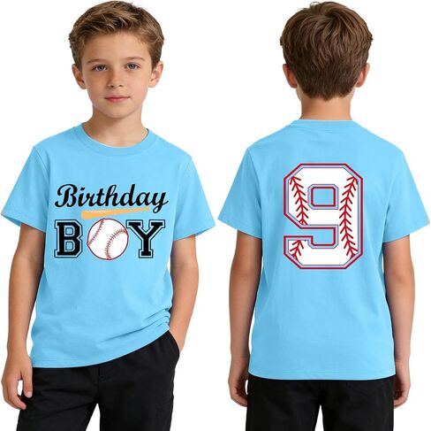 Boys 7-10 Years Birthday Boy Shirt Baseball Theme, Cotton Short Sleeve Crew Neck Tee, Graphic Number Print Tops in Saudi Arabia