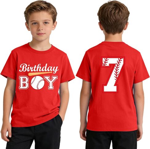 Boys 7-10 Years Birthday Boy Shirt Baseball Theme, Cotton Short Sleeve Crew Neck Tee, Graphic Number Print Tops in Saudi Arabia