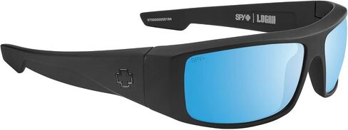 Spy Optic Happy Boost Logan, Rectangle Wrap Sunglasses, Color and Contrast Enhancing Lenses, Matte Black - Happy Boost Bronze Polarized Ice Blue Spectra Lenses in Kuwait
