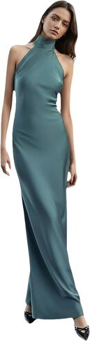 Women's Satin Halter Dress, High Neck Backless Formal Dress, Summer Wedding Guest Dress, Elegant Evening Gowns in Saudi Arabia