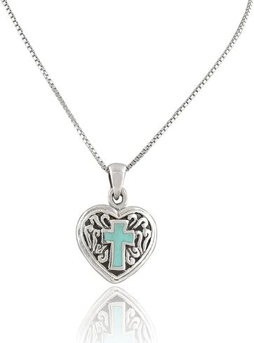 Sterling Silver Blue Enamel Celtic Cross Heart Necklace, for Women, Hypoallergenic, Nickel Free, Daily Wear, Layering Necklace, Adjustable Length, Gift for Her, Polished Finish in Saudi Arabia