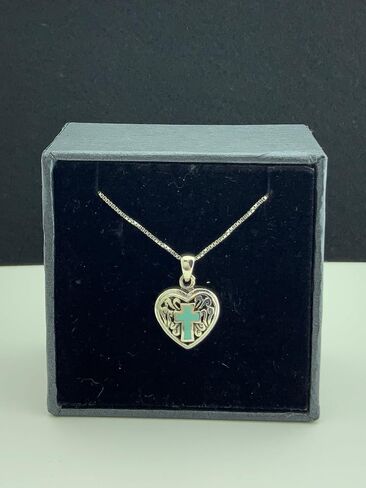 Sterling Silver Blue Enamel Celtic Cross Heart Necklace, for Women, Hypoallergenic, Nickel Free, Daily Wear, Layering Necklace, Adjustable Length, Gift for Her, Polished Finish in Saudi Arabia