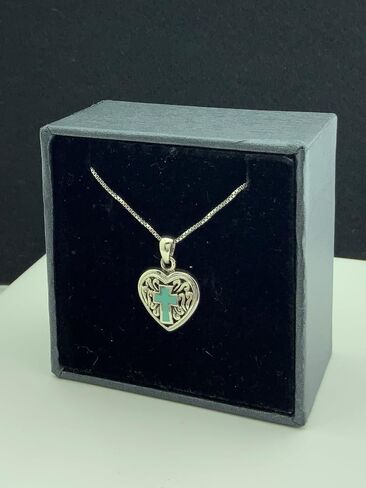 Sterling Silver Blue Enamel Celtic Cross Heart Necklace, for Women, Hypoallergenic, Nickel Free, Daily Wear, Layering Necklace, Adjustable Length, Gift for Her, Polished Finish in Saudi Arabia