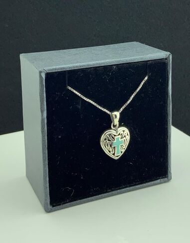 Sterling Silver Blue Enamel Celtic Cross Heart Necklace, for Women, Hypoallergenic, Nickel Free, Daily Wear, Layering Necklace, Adjustable Length, Gift for Her, Polished Finish in Saudi Arabia