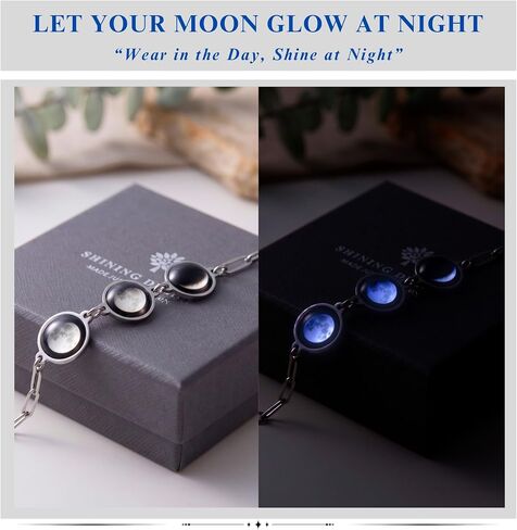 Custom Birth Moon Phase Necklace Jewelry with Gift Box; Glow in the Dark Lunar Pendant for Special Date or Birthday; Personalized 1-4 Charms Necklace; Engraved Date Gift for Mom Wife in Saudi Arabia