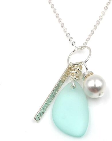 Charm Necklace on 18 inch Sterling Silver Chain, with Sterling Silver Bar and Crystal Pearl Charms in Saudi Arabia