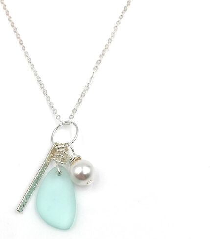 Charm Necklace on 18 inch Sterling Silver Chain, with Sterling Silver Bar and Crystal Pearl Charms in Saudi Arabia