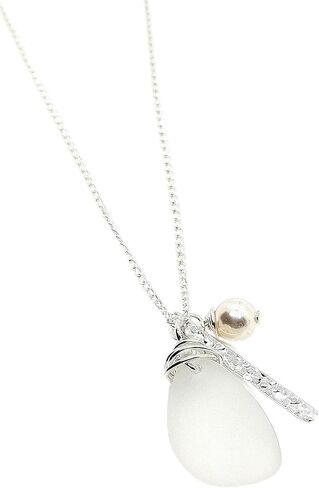 Charm Necklace on 18 inch Sterling Silver Chain, with Sterling Silver Bar and Crystal Pearl Charms in Saudi Arabia