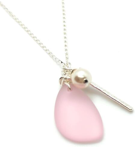 Charm Necklace on 18 inch Sterling Silver Chain, with Sterling Silver Bar and Crystal Pearl Charms in Saudi Arabia