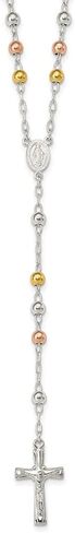 Diamond2Deal Sterling Silver Polished Rosary Tri-color Beads Necklace in Saudi Arabia