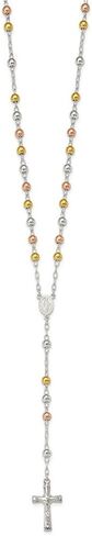 Diamond2Deal Sterling Silver Polished Rosary Tri-color Beads Necklace in Saudi Arabia