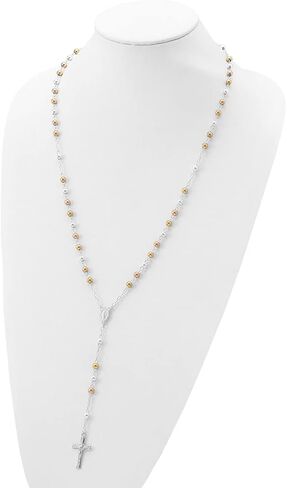 Diamond2Deal Sterling Silver Polished Rosary Tri-color Beads Necklace in Saudi Arabia