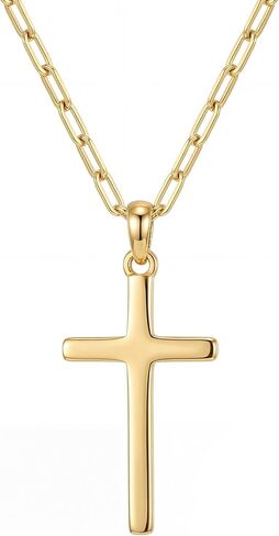 NORBU S925 Cross Necklace for Women, 18K Gold Plated Womens Cross Necklaces with Paperclip Chain, Sterling Silver Cross Pendant Dainty Christian Jewelry Catholic Religious Gift for Her in Saudi Arabia