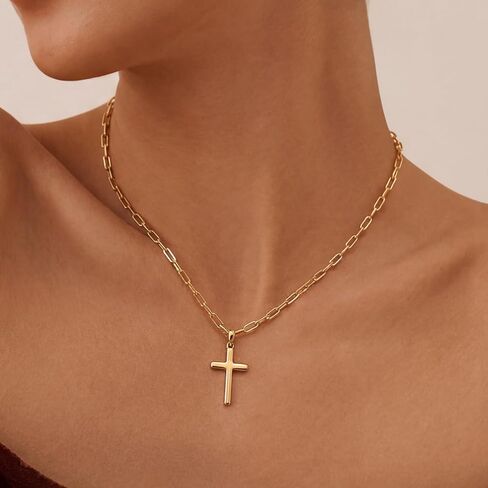NORBU S925 Cross Necklace for Women, 18K Gold Plated Womens Cross Necklaces with Paperclip Chain, Sterling Silver Cross Pendant Dainty Christian Jewelry Catholic Religious Gift for Her in Saudi Arabia