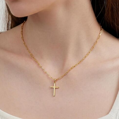 NORBU S925 Cross Necklace for Women, 18K Gold Plated Womens Cross Necklaces with Paperclip Chain, Sterling Silver Cross Pendant Dainty Christian Jewelry Catholic Religious Gift for Her in Saudi Arabia