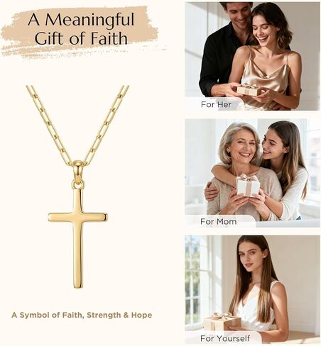 NORBU S925 Cross Necklace for Women, 18K Gold Plated Womens Cross Necklaces with Paperclip Chain, Sterling Silver Cross Pendant Dainty Christian Jewelry Catholic Religious Gift for Her in Saudi Arabia