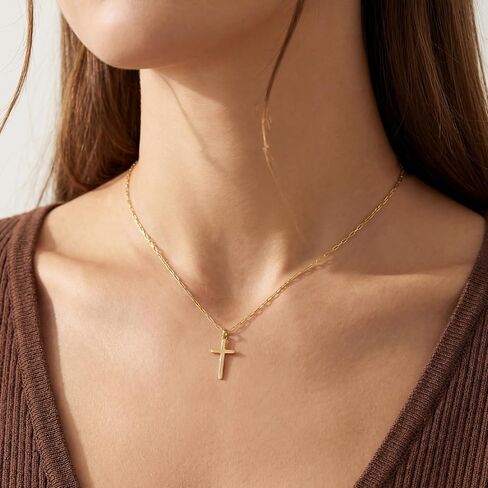 NORBU S925 Cross Necklace for Women, 18K Gold Plated Womens Cross Necklaces with Paperclip Chain, Sterling Silver Cross Pendant Dainty Christian Jewelry Catholic Religious Gift for Her in Saudi Arabia