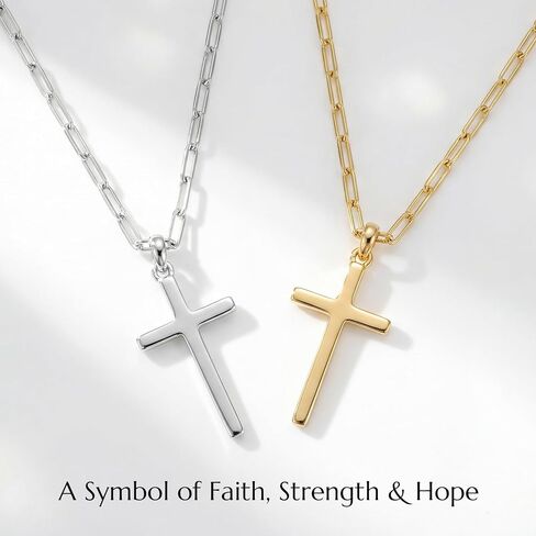 NORBU S925 Cross Necklace for Women, 18K Gold Plated Womens Cross Necklaces with Paperclip Chain, Sterling Silver Cross Pendant Dainty Christian Jewelry Catholic Religious Gift for Her in Saudi Arabia