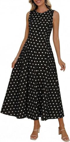 Lingswallow Polka Dot Dress for Women Boat Neck Maxi Tank Vintage Sleeveless 2026 Long Dresses Beach Vacation Outfits in Saudi Arabia