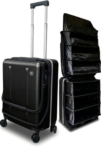 FLIP The Suitcase That Turns Into a Shelf 47L Carry-On Lightweight Polycarbonate Silent Detachable Wheels TSA Lock Front-Open PC Cabin Approved for Business Travel Easy Caster Replacement (Black) in Kuwait