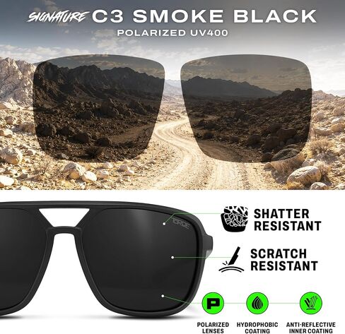 TOROE XL-NASH Aviator Sunglasses Polarized TR90 Wide Fit Super Dark C4 C3 UV400 Lightweight Matte Black in Saudi Arabia