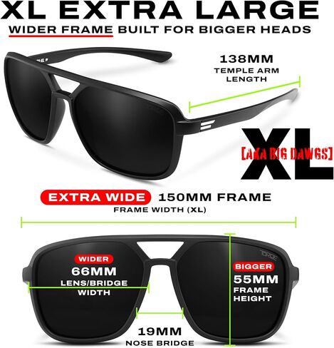 TOROE XL-NASH Aviator Sunglasses Polarized TR90 Wide Fit Super Dark C4 C3 UV400 Lightweight Matte Black in Saudi Arabia