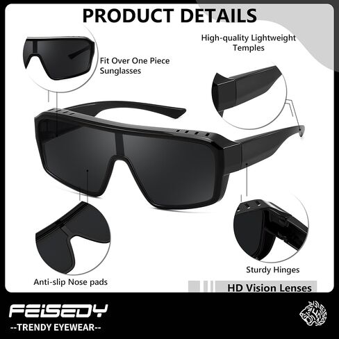 FEISEDY Oversized Square Sunglasses Fit Over Glasses for Men Women, Wrap-around One Piece Shades, Driving Outdoors B0332 in Kuwait