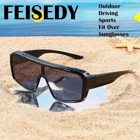 FEISEDY Oversized Square Sunglasses Fit Over Glasses for Men Women, Wrap-around One Piece Shades, Driving Outdoors B0332 in Kuwait