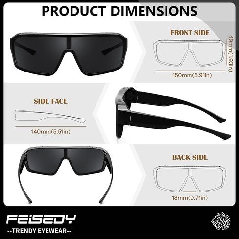 FEISEDY Oversized Square Sunglasses Fit Over Glasses for Men Women, Wrap-around One Piece Shades, Driving Outdoors B0332 in Kuwait
