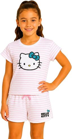 Hello Kitty Girls Short Set - 2 Piece Short Sleeve Graphic Tee and Shorts Clothing Outfits (Sizes: 2T-12) in Saudi Arabia