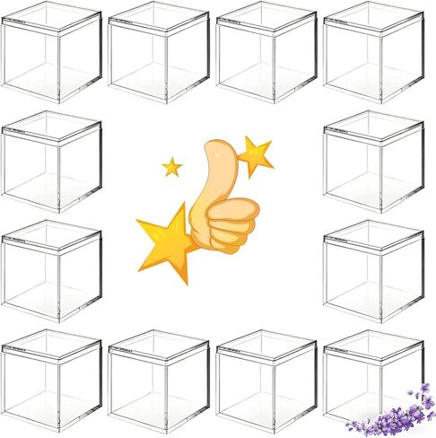 Clear Acrylic Boxes with Lids (12 Pack) - 4x4x4 Small Square Acrylic Box for Display, Party Favors, Candy, & Crafts - Sturdy Transparent Storage Cubes in Saudi Arabia