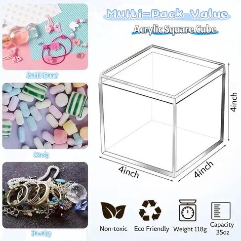 Clear Acrylic Boxes with Lids (12 Pack) - 4x4x4 Small Square Acrylic Box for Display, Party Favors, Candy, & Crafts - Sturdy Transparent Storage Cubes in Saudi Arabia
