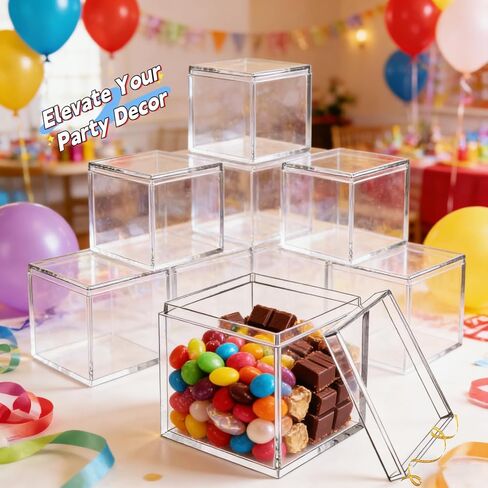 Clear Acrylic Boxes with Lids (12 Pack) - 4x4x4 Small Square Acrylic Box for Display, Party Favors, Candy, & Crafts - Sturdy Transparent Storage Cubes in Saudi Arabia