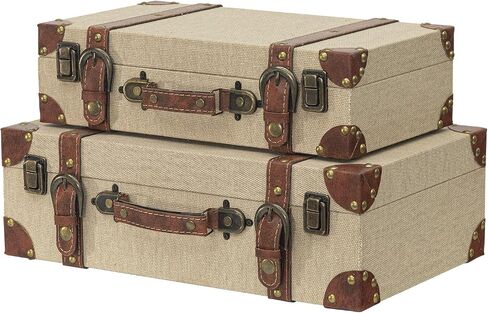 Vintage Suitcase Decor Boxes Set of 2, Travel Decorative Storage Trunks Keepsake Boxes with Handle, Farmhouse Rustic Decor Boxes for Home, Living Room, Bedroom, Wedding Display in Saudi Arabia