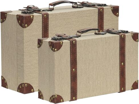 Vintage Suitcase Decor Boxes Set of 2, Travel Decorative Storage Trunks Keepsake Boxes with Handle, Farmhouse Rustic Decor Boxes for Home, Living Room, Bedroom, Wedding Display in Saudi Arabia