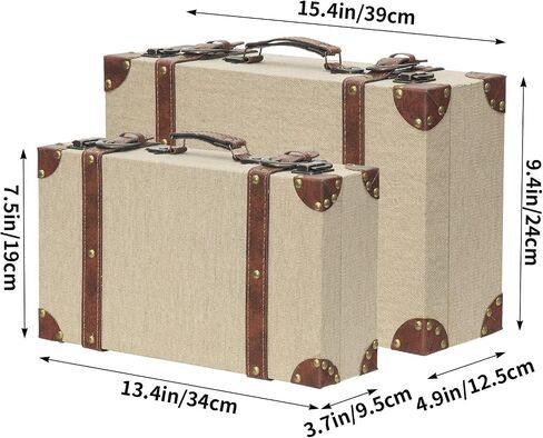 Vintage Suitcase Decor Boxes Set of 2, Travel Decorative Storage Trunks Keepsake Boxes with Handle, Farmhouse Rustic Decor Boxes for Home, Living Room, Bedroom, Wedding Display in Saudi Arabia
