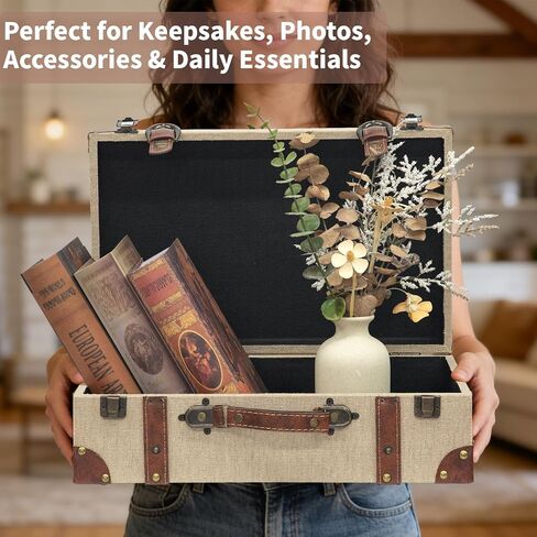 Vintage Suitcase Decor Boxes Set of 2, Travel Decorative Storage Trunks Keepsake Boxes with Handle, Farmhouse Rustic Decor Boxes for Home, Living Room, Bedroom, Wedding Display in Saudi Arabia