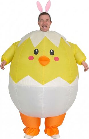 Inflatable Egg Hatching Chick Costume for Adults, Funny Blow Up Easter Chicken Suit with Bunny Ears Headband in Saudi Arabia