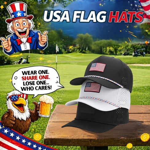 Curves & Clubs American Flag Golf Hats 3-Pack – White USA, Black USA, and Blackout Performance Rope Cap – Perfect Golf Gift Bundle in Saudi Arabia