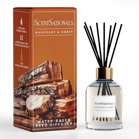 ScentSationals Water-Based Reed Diffuser - Mahogany & Amber - 5 FL OZ Aromatherapy Reed Diffuser in Kuwait