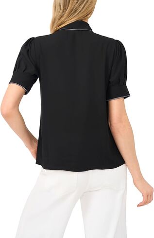 CeCe Women's Collared Contrast Stitch Trim Button Up Blouse in Kuwait