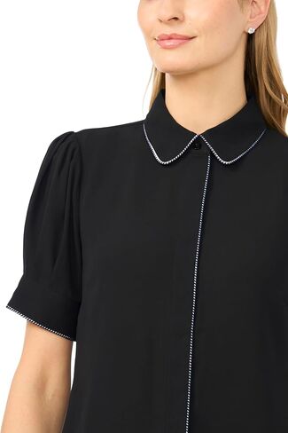 CeCe Women's Collared Contrast Stitch Trim Button Up Blouse in Kuwait