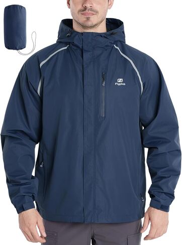 Men‘s Reflective Rain Jacket,Water-Resistant Lightweight Windbreaker with Hood,Packable for Hiking,Cycling in Saudi Arabia