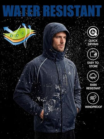 Men‘s Reflective Rain Jacket,Water-Resistant Lightweight Windbreaker with Hood,Packable for Hiking,Cycling in Saudi Arabia