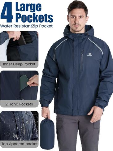 Men‘s Reflective Rain Jacket,Water-Resistant Lightweight Windbreaker with Hood,Packable for Hiking,Cycling in Saudi Arabia