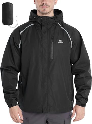 Men‘s Reflective Rain Jacket,Water-Resistant Lightweight Windbreaker with Hood,Packable for Hiking,Cycling in Saudi Arabia